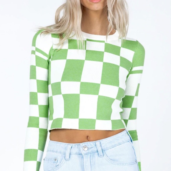Princess Polly Sweaters - Princess Polly green checkered sweater